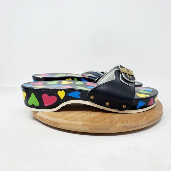 Dr Scholls Wooden Slide Sandals Womens 7 Original Clog Black Hearts Custom Paint - Picture 7 of 12